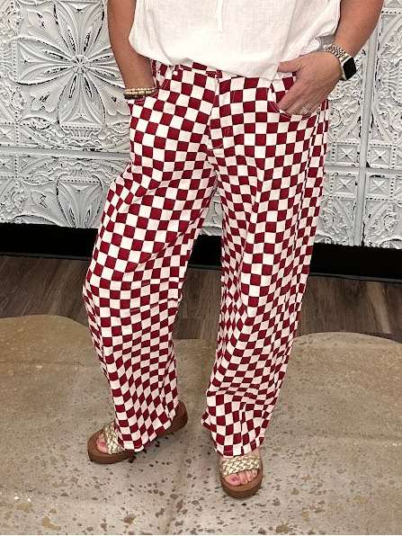 Crimson & White Checkerboard Barrel Pants
