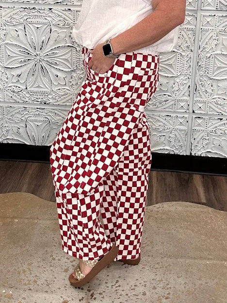 Crimson & White Checkerboard Barrel Pants