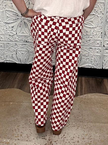 Crimson & White Checkerboard Barrel Pants