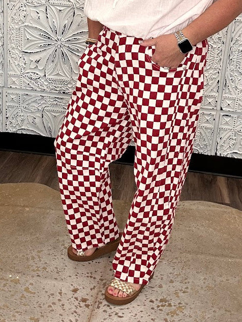 Crimson & White Checkerboard Barrel Pants