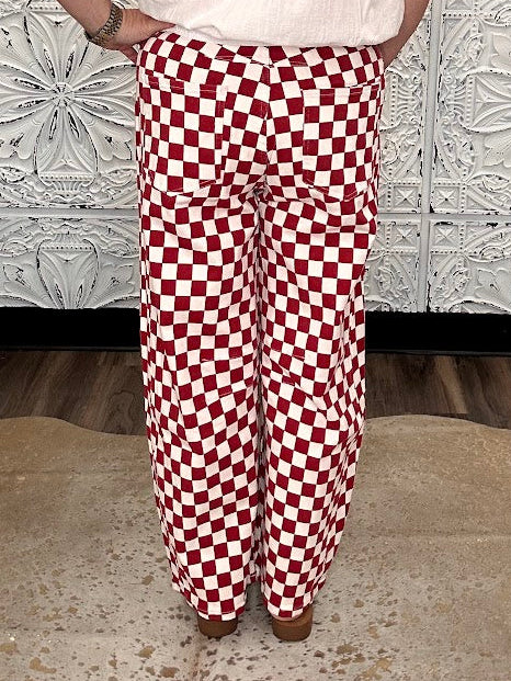 Crimson & White Checkerboard Barrel Pants