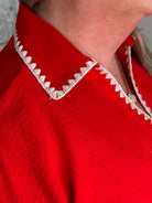 Crinkle 3/4 Sleeve Top with Scallop Embroidered Trim