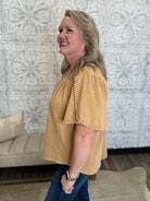 Crochet Trim Tulip Sleeve Knit Top