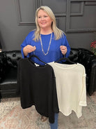 curvy knit top, 3/4 sleeve knit shirt, folded cuff top, plus size knit top, ribbed knit blouse, everyday curvy top, blue knit top, black knit top, cream knit top, Gypsy River top