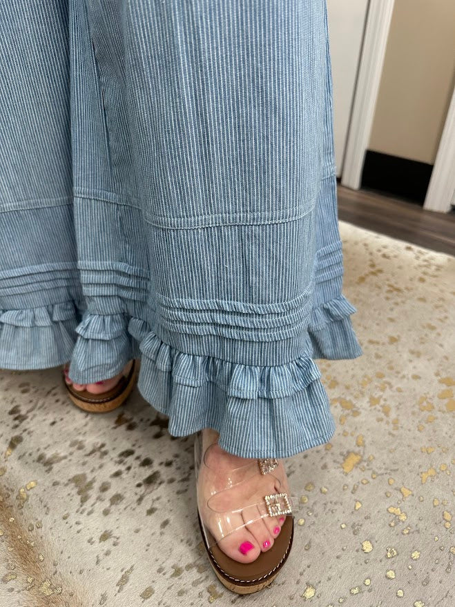 Denim Blue Stripe Wide Leg Pants