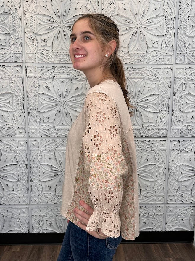 Desert Bloom Patchwork Mineral Wash Top
