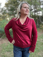 Draped Cowl Neck Mixed Media Sweater