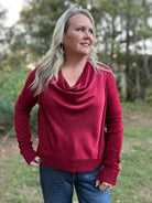 Draped Cowl Neck Mixed Media Sweater