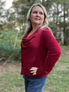 Draped Cowl Neck Mixed Media Sweater