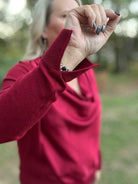 Draped Cowl Neck Mixed Media Sweater