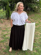 Elastic Waist Woven Maxi Skirt with Pockets