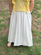 Elastic Waist Woven Maxi Skirt with Pockets