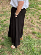 Elastic Waist Woven Maxi Skirt with Pockets