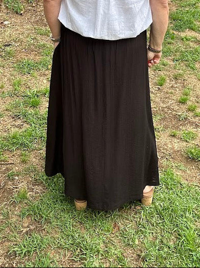 Elastic Waist Woven Maxi Skirt with Pockets