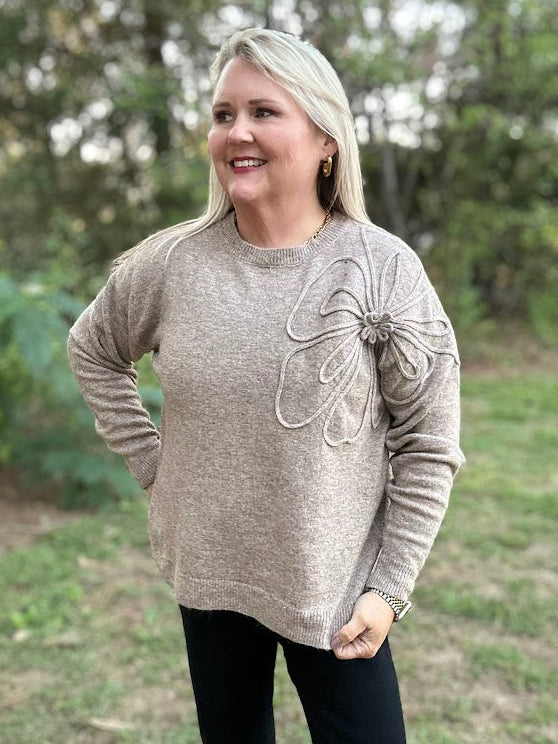 Floral Applique Soft Knit Sweater