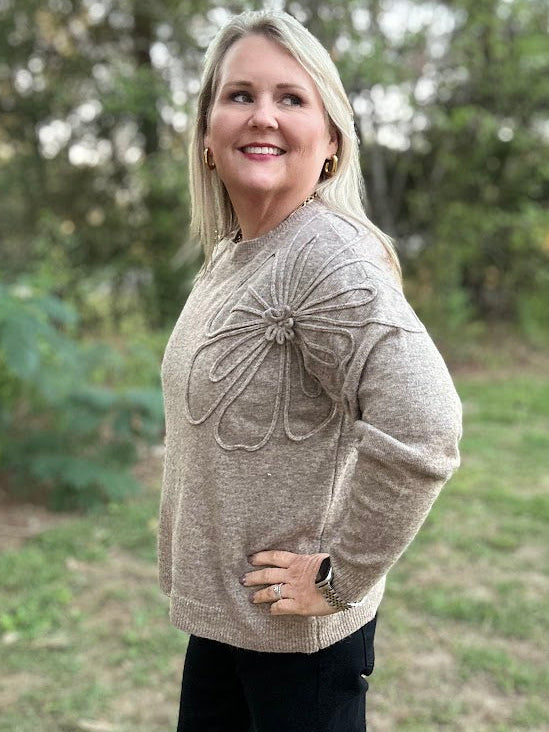 Floral Applique Soft Knit Sweater