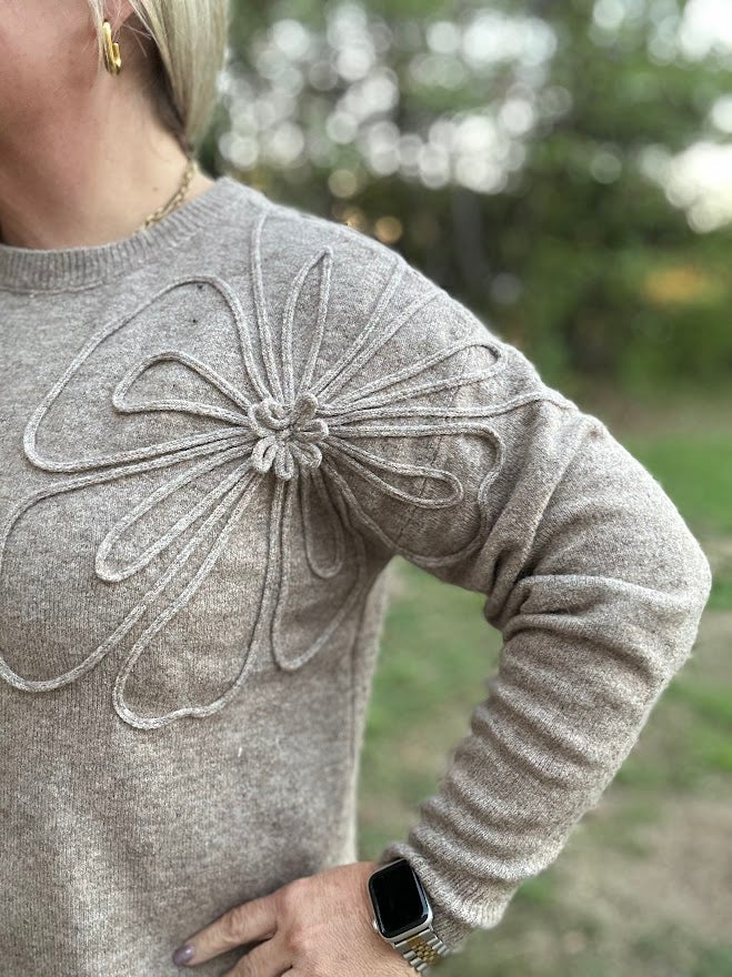 Floral Applique Soft Knit Sweater
