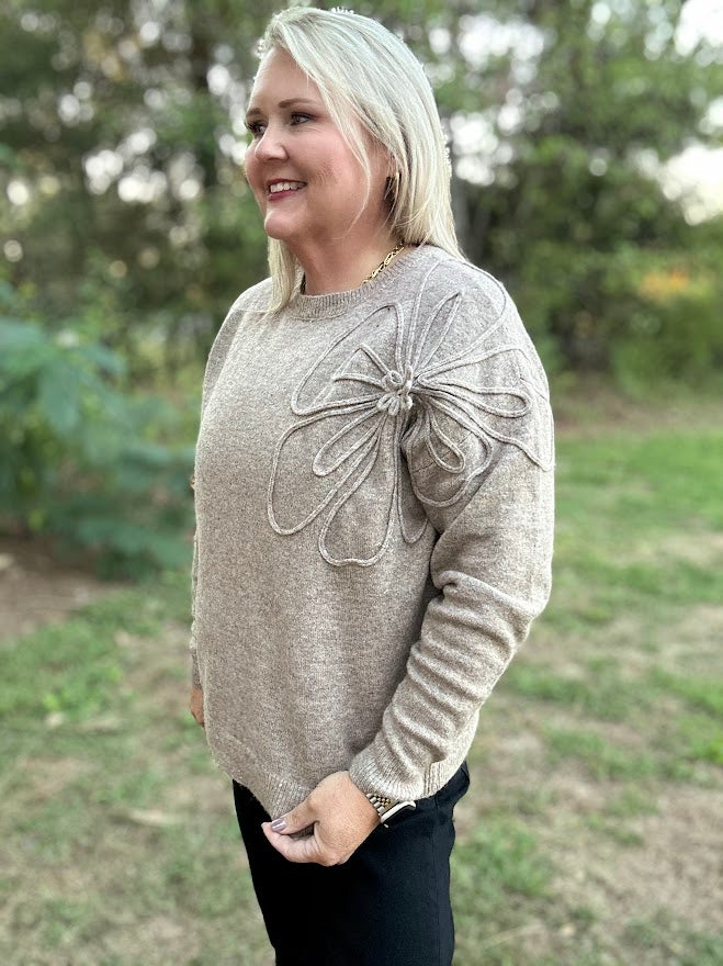 Floral Applique Soft Knit Sweater