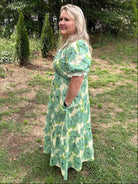 Floral Cotton Tiered Midi Dress with Ruffle Neckline