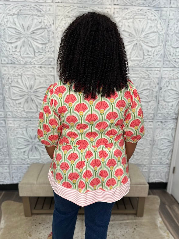 Floral Fan Print Babydoll Top