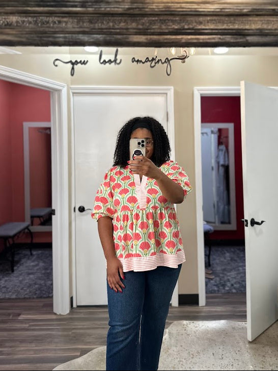 Floral Fan Print Babydoll Top