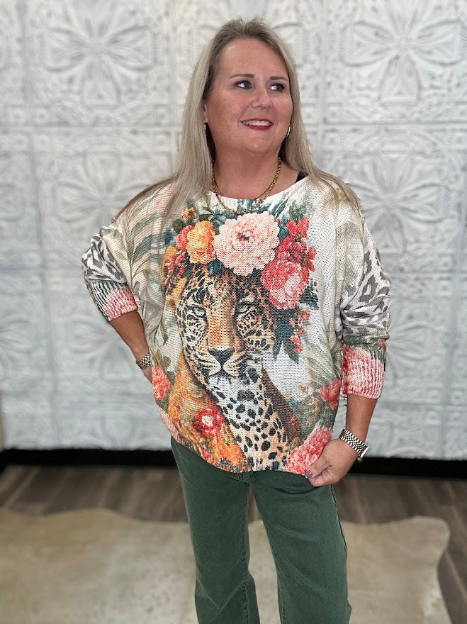 Floral Leopard Graphic Long Sleeve Top