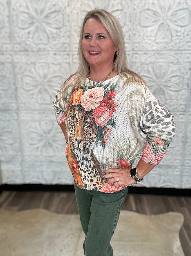 Floral Leopard Graphic Long Sleeve Top