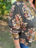 Floral Print Cotton Blouse with Embroidered Smocking