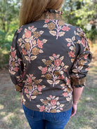 Floral Print Cotton Blouse with Embroidered Smocking