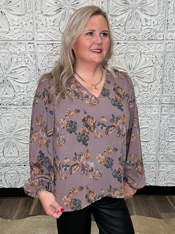 Floral Print Long Sleeve Blouse
