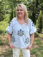 Floral Puff Sleeve V-Neck Blouse