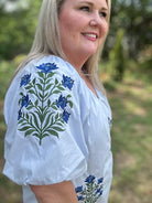 Floral Puff Sleeve V-Neck Blouse