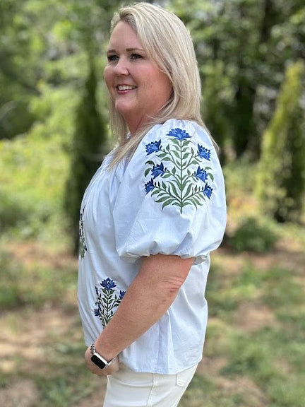Floral Puff Sleeve V-Neck Blouse