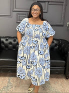 floral midi dress, puff sleeve dress, smocked midi dress, boutique floral dress, women’s midi dress, cotton floral dress