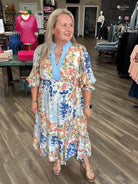 Floral Tiered Midi Dress with Contrast Trim