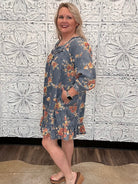 Floral Washed Chambray Ruffle Dress