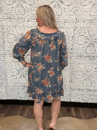 Floral Washed Chambray Ruffle Dress