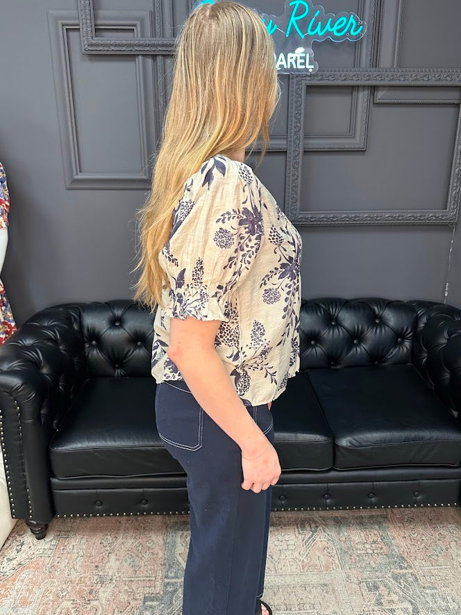 floral blouse, pintuck top, puff sleeve blouse, lightweight floral shirt, rayon linen blend blouse, feminine spring top, Gypsy River Apparel