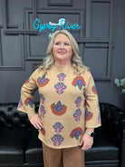 floral sweater, lightweight sweater, ¾ sleeve sweater, latte floral top, boutique knitwear, fall floral sweater, soft knit blouse, women’s casual sweater, floral print pullover, transitional knit