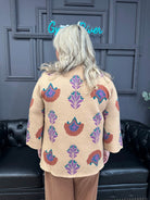 floral sweater, lightweight sweater, ¾ sleeve sweater, latte floral top, boutique knitwear, fall floral sweater, soft knit blouse, women’s casual sweater, floral print pullover, transitional knit