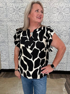 Flutter Sleeve V-Neck Blouse