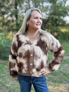 Fuzzy Leopard Print Button Front Cardigan