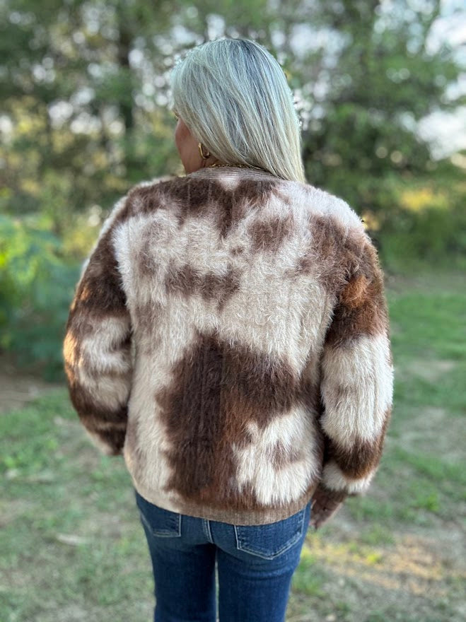 Fuzzy Leopard Print Button Front Cardigan