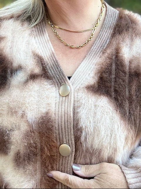 Fuzzy Leopard Print Button Front Cardigan
