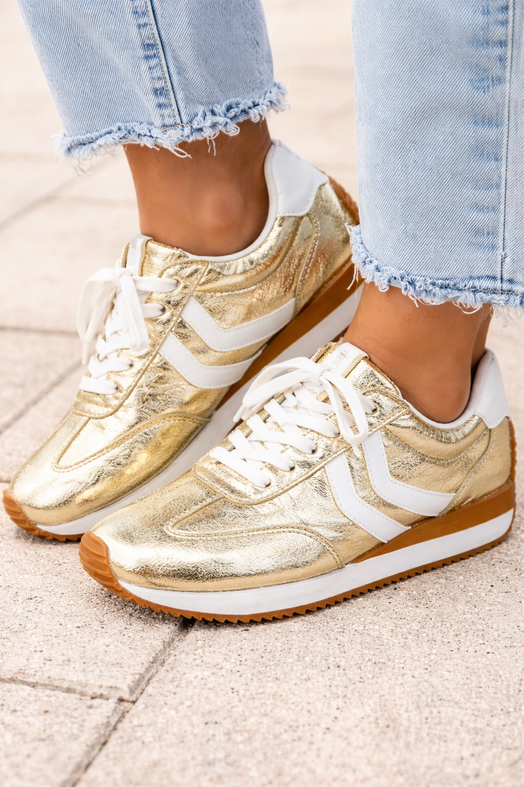 Corkys sneakers, gold sneakers women, metallic sneakers, gold tennis shoes, Corkys Kickoff, casual fashion sneakers