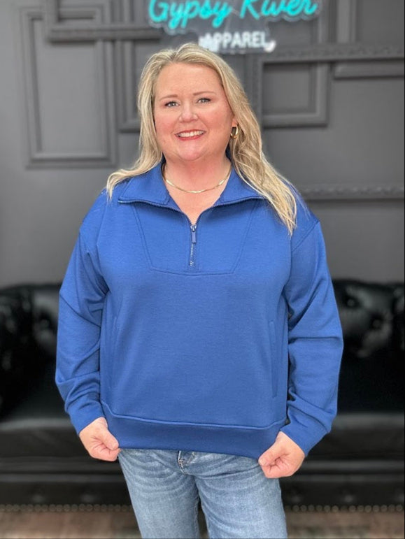 half zip sweatshirt, women’s pullover sweatshirt, casual zip sweatshirt, neutral pullover top, cozy fall sweatshirt, women’s boutique sweatshirt, quarter zip sweater, plus size sweatshirt, everyday casual wear, versatile zip pullover, comfy women’s top, solid color sweatshirt, Gypsy River apparel