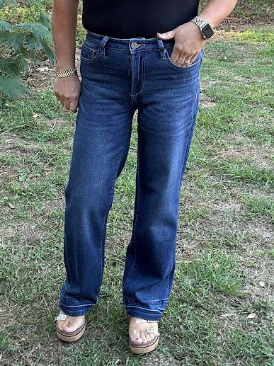 High-Rise Dark Wash Straight Leg Jeans