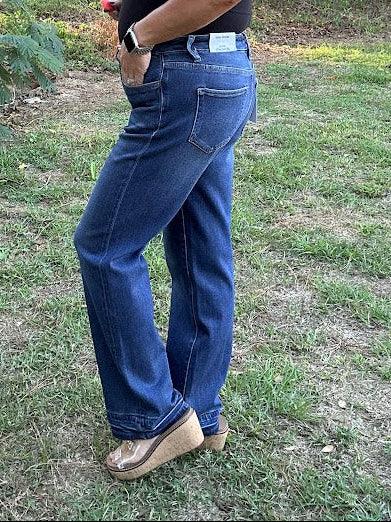 High-Rise Dark Wash Straight Leg Jeans