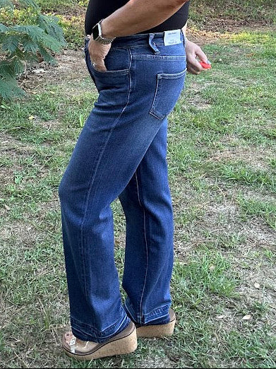 High-Rise Dark Wash Straight Leg Jeans