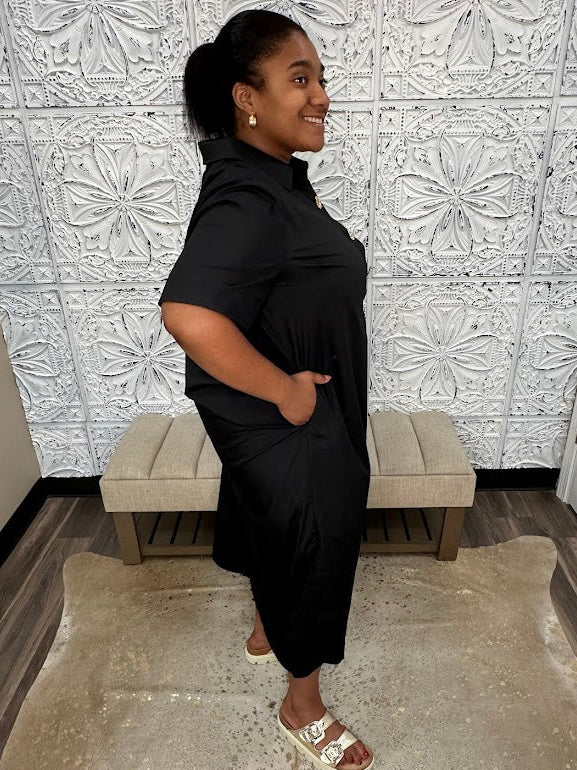 Black Collared Poplin Dress